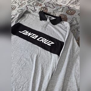 Santa Cruz Shirt Polo Grey Black Rugby Long Sleeve Button-up Size S